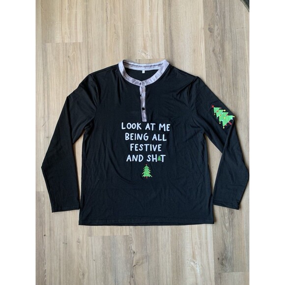 “Look At Me Being All Festive and Sh—“ men’s long sleeve three button Henley XL - Picture 2 of 11